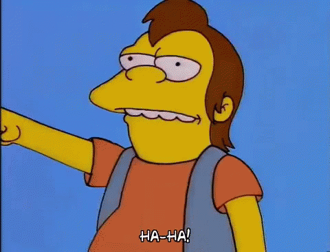 An animated gif of Nelson, an animated young male bully from "The Simpsons," pointing and saying "Ha-ha!" in a mocking fashion.